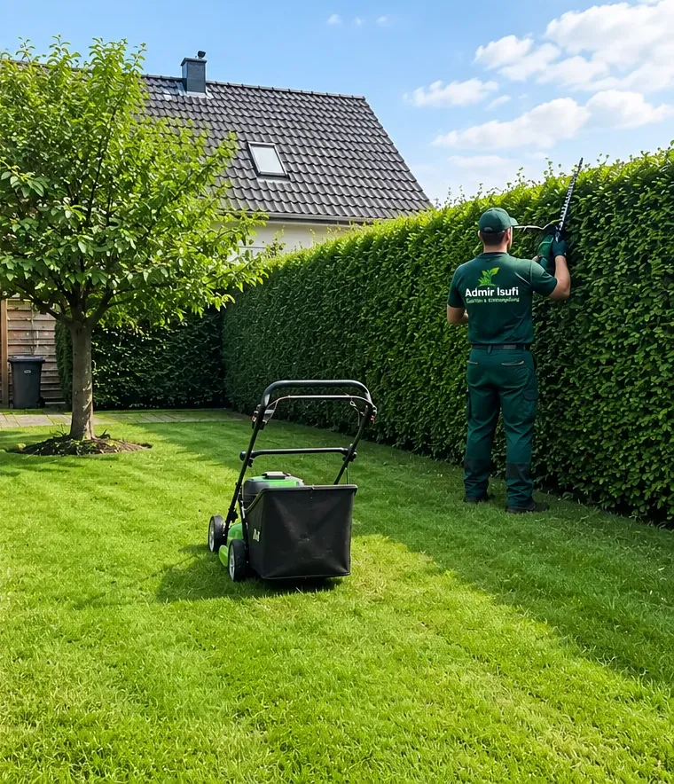 Nachher: sauber und gerade geschnittene Hecke
